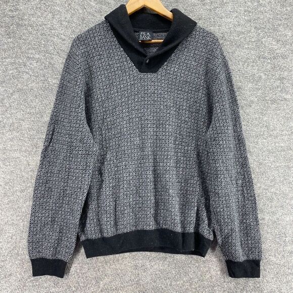 Jos. A. Bank Sweater Pullover Men M Medium Gray Collared Knit Wool Long Sleeve - Picture 1 of 8